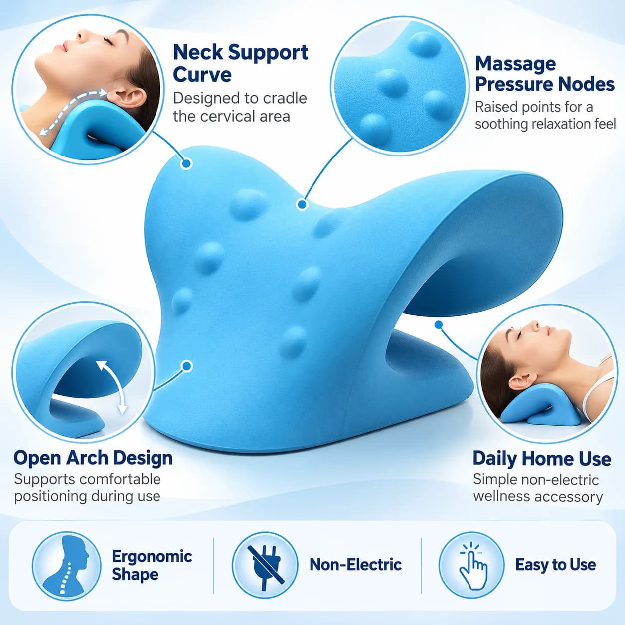 Blue Curved Cervical Neck Stretcher and Relaxer with Raised Massage Points thumbnail 5
