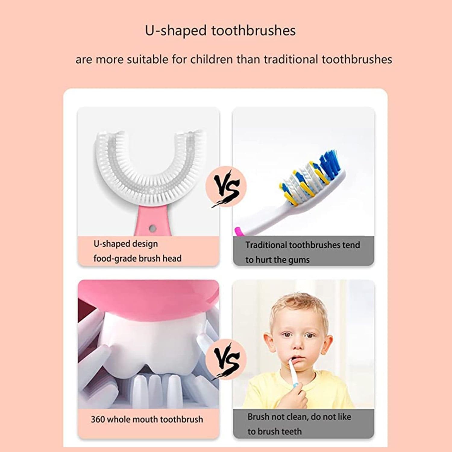 U-Shaped Toothbrush For Kids, 2-6 Years Kids Baby Infant Toothbrush, Food Grade Ultra Soft Silicone Brush Head. thumbnail 3