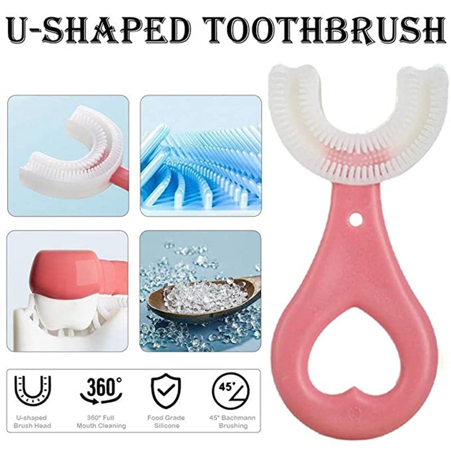 U-Shaped Toothbrush For Kids, 2-6 Years Kids Baby Infant Toothbrush, Food Grade Ultra Soft Silicone Brush Head. thumbnail 6