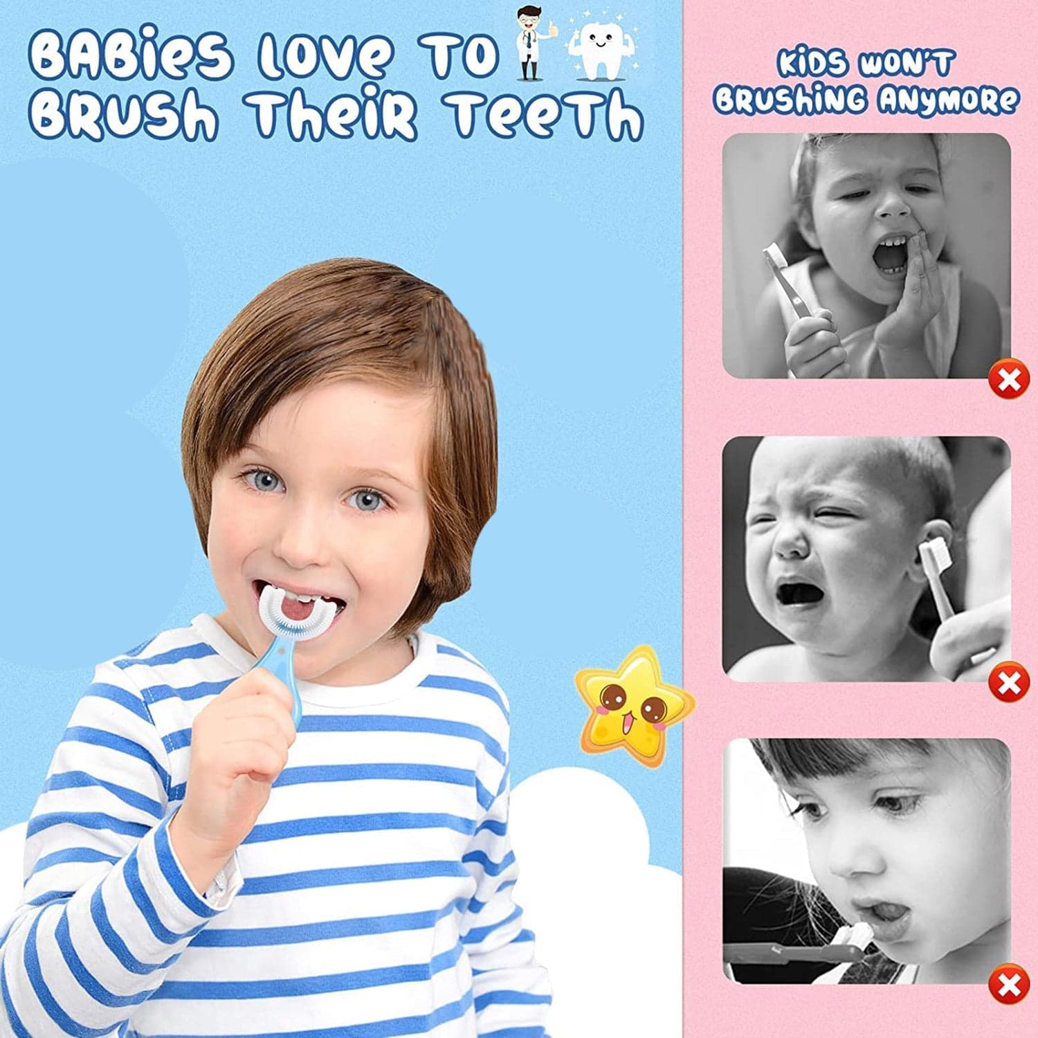 U-Shaped Toothbrush for Kids Manual Whitening Toothbrush Silicone Brush Head for Kids Children Infant Toothbrush For 2-6 Years thumbnail 7