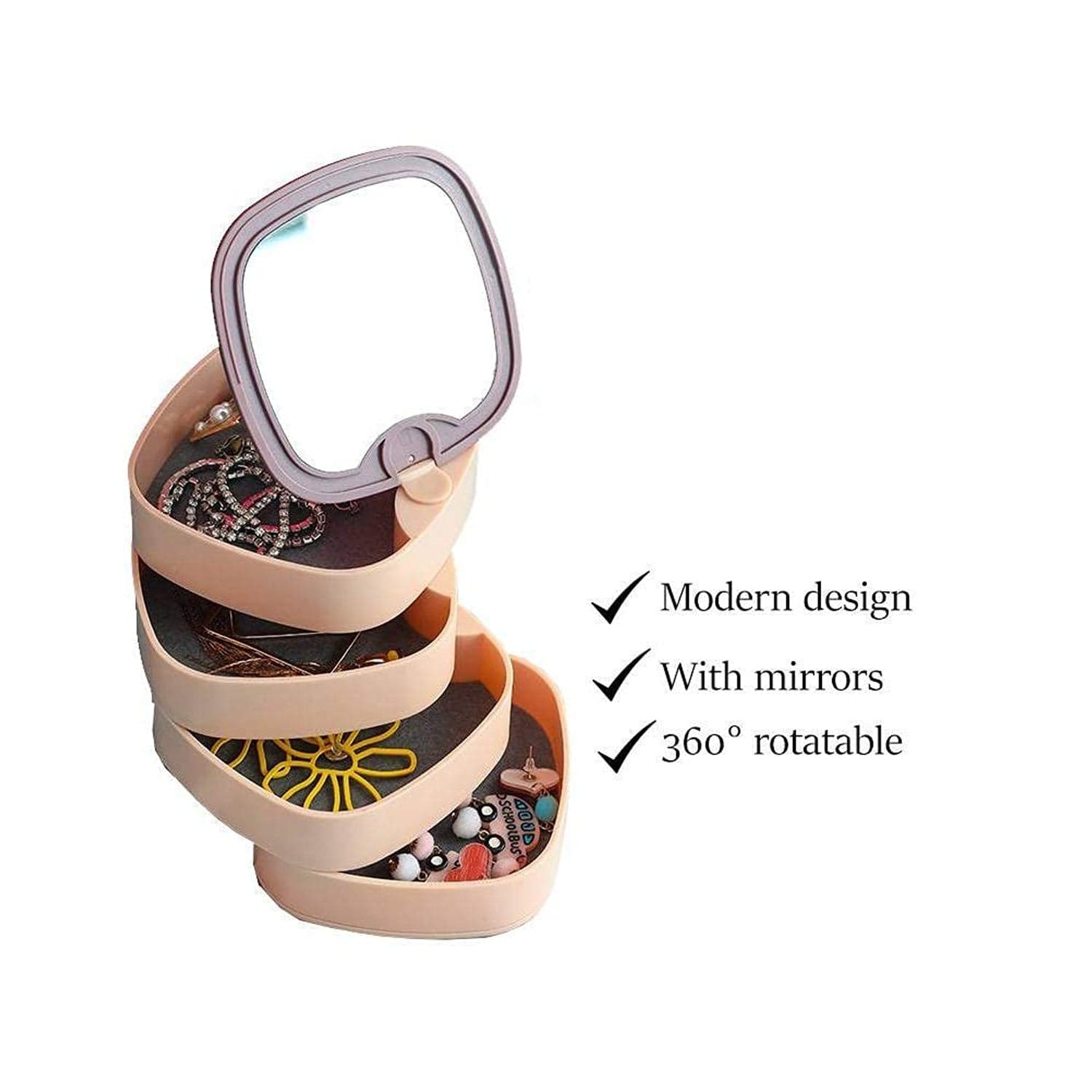 4 Layers Jewellery Box, 360 Degree Rotating Jewelry Box, Jewelry And Earring Organizer Box With Mirror, Accessory Storage Box (Multicolor) thumbnail 11