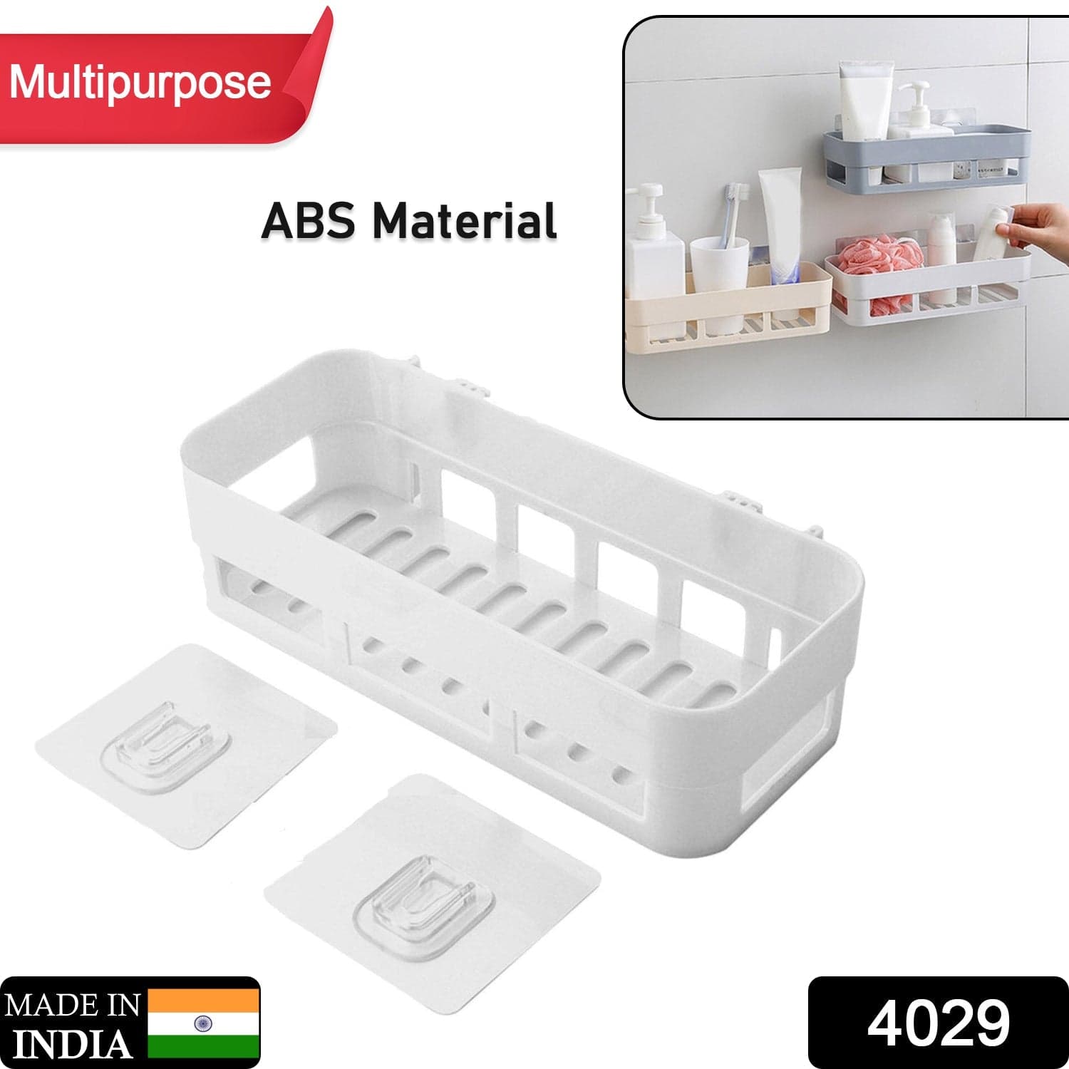 ABS Plastic Shower Corner Caddy Basket Shelf Rack with Wall Mounted Suction Cup for Bathroom Kitchen thumbnail 2