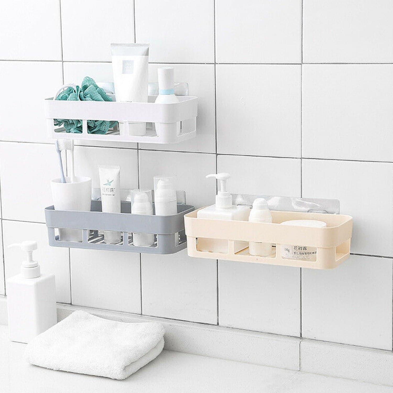 ABS Plastic Shower Corner Caddy Basket Shelf Rack with Wall Mounted Suction Cup for Bathroom Kitchen thumbnail 3