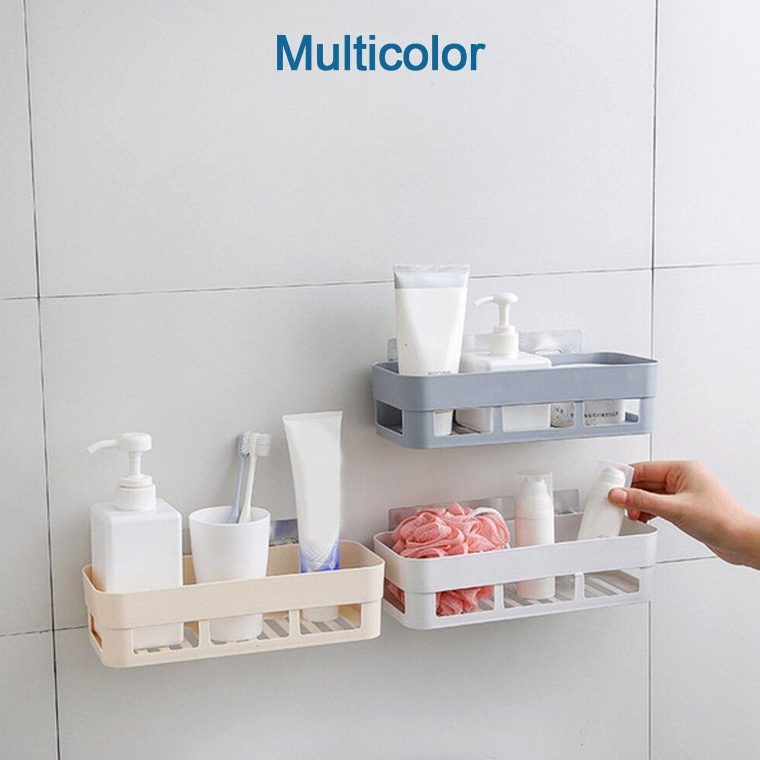 ABS Plastic Shower Corner Caddy Basket Shelf Rack with Wall Mounted Suction Cup for Bathroom Kitchen thumbnail 4