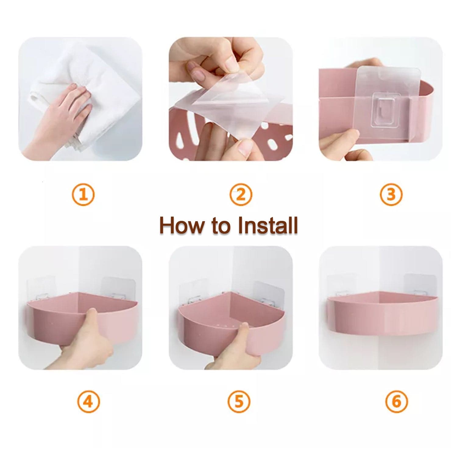 Corner Shelf Bathroom Kitchen Rack Self Adhesive Shower Caddy Plastic Triangle Wall Mount Storage Basket thumbnail 10