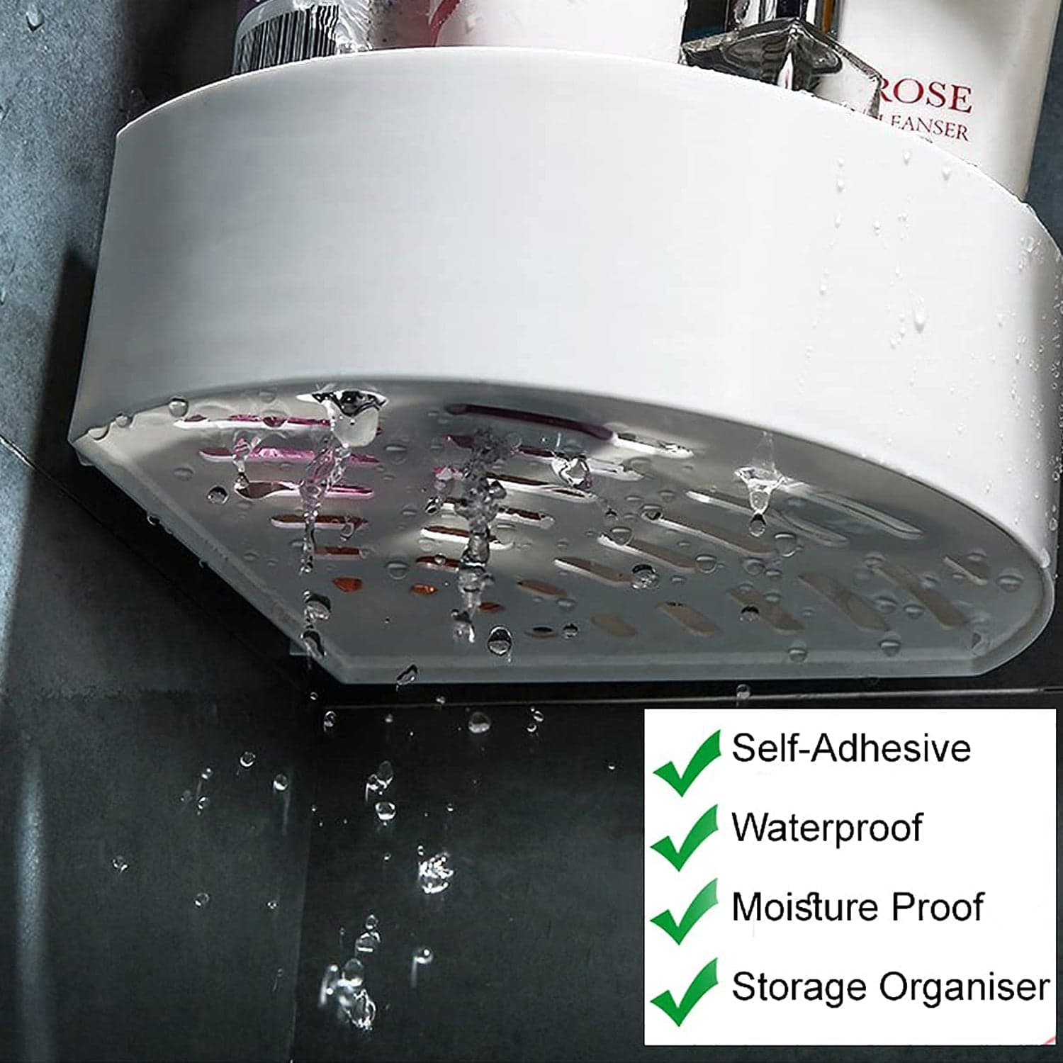 Corner Shelf Bathroom Kitchen Rack Self Adhesive Shower Caddy Plastic Triangle Wall Mount Storage Basket thumbnail 8