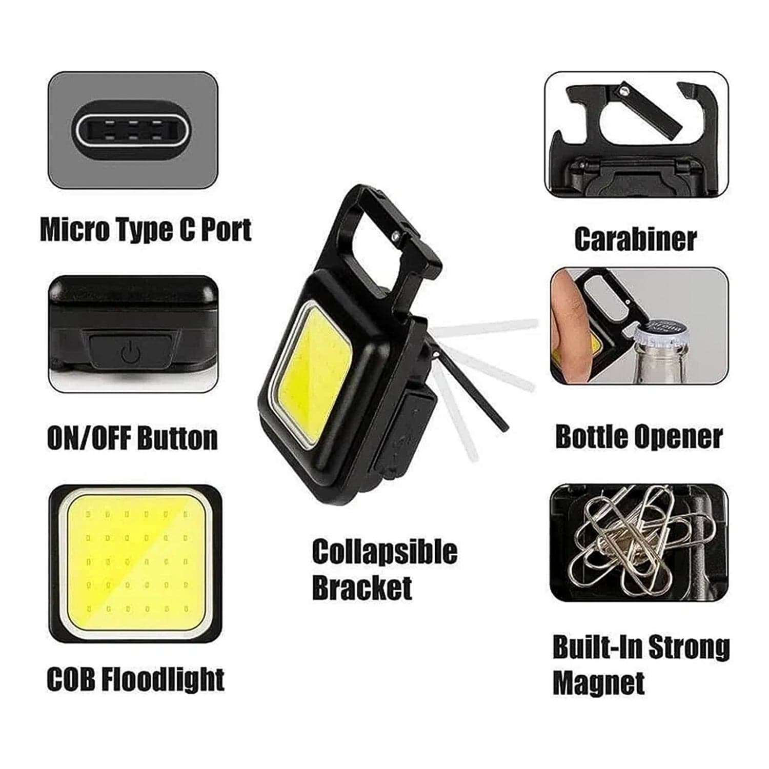 Mini Rechargeable Keychain Flashlight - 4 Light Modes with Folding Bracket & Magnetic Base thumbnail 5