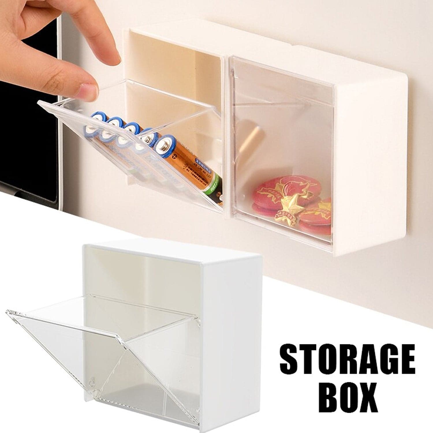 4037Adhesive Wall Mounted Flip Storage Box Holder Small Object Storage Case ( 1 pcs ) thumbnail 3