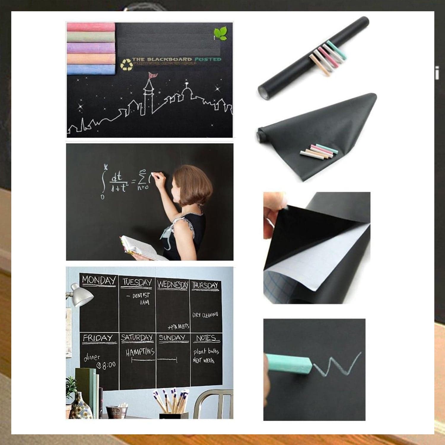 Blackboard Erasable Wall Sticker Chalkboard Sticker Removable Blackboard Wall Stickers Mural for Kids Room thumbnail 3