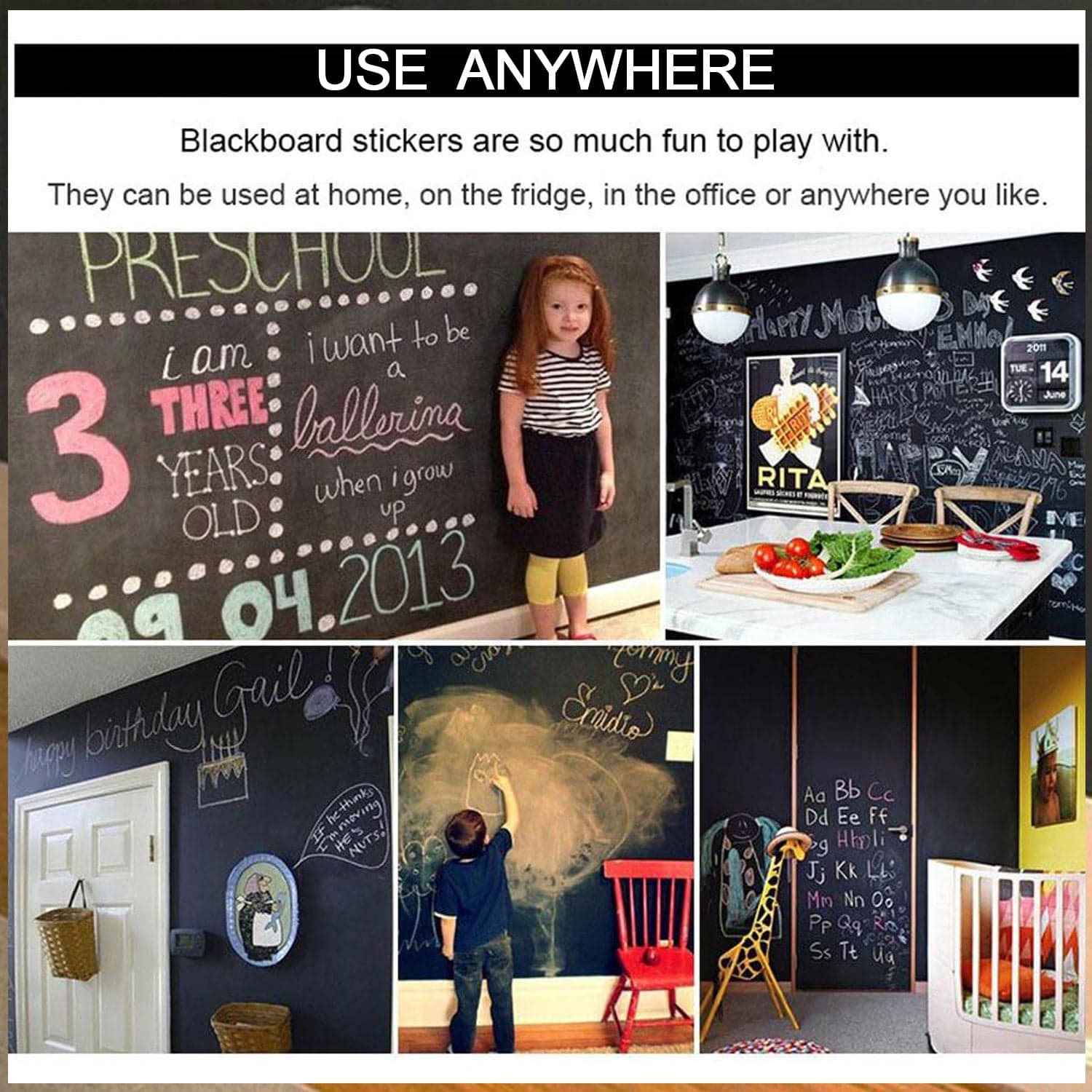 Blackboard Erasable Wall Sticker Chalkboard Sticker Removable Blackboard Wall Stickers Mural for Kids Room thumbnail 5