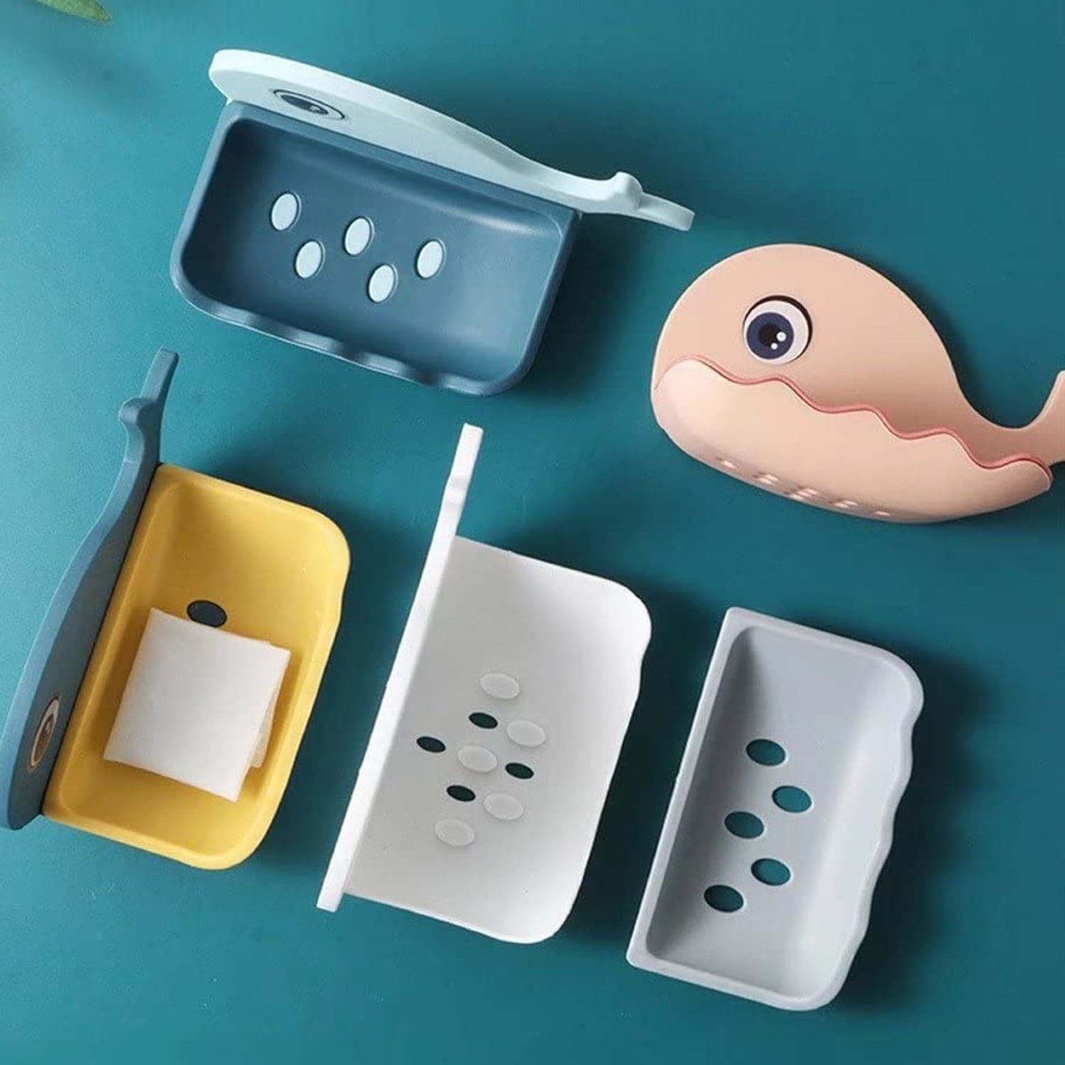 Fish Shape Double Layer Adhesive Waterproof Wall Mounted Soap Bar Holder Stand Rack for Bathroom Shower Wall Kitchen thumbnail 7