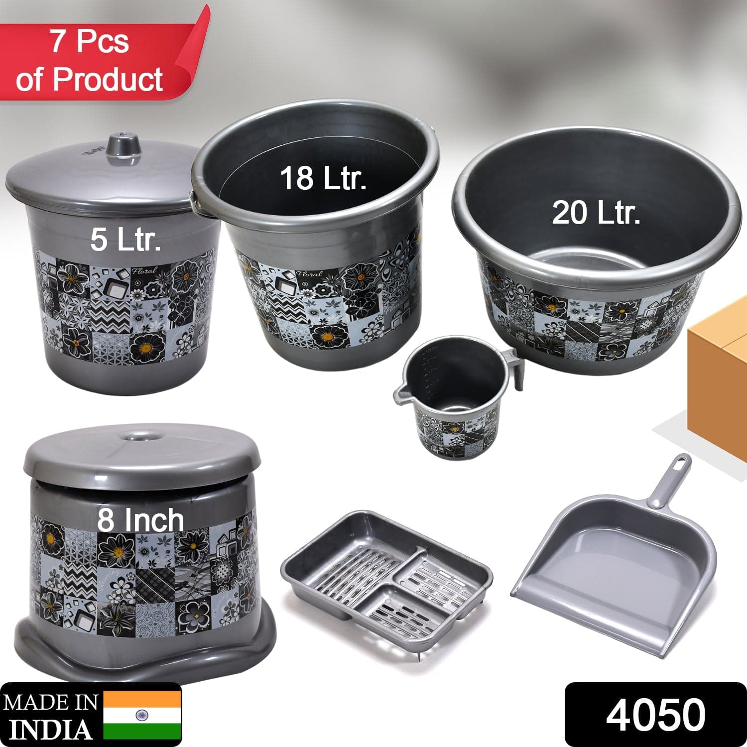 Large Capacity Plastic Bathroom Set Of 7Pieces (1Pc Big Tub thumbnail 3