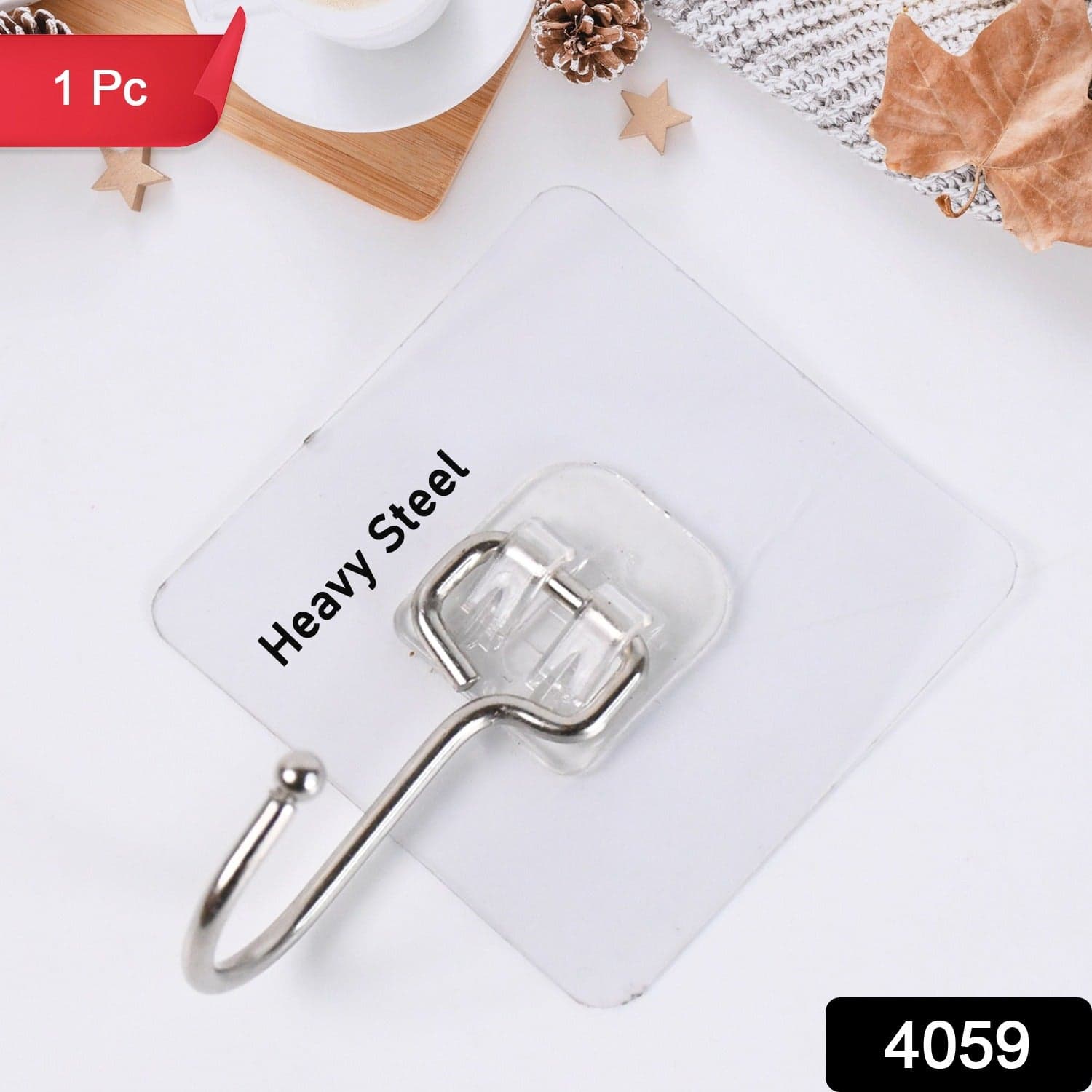 Transparent Large Stainless Steel Self Adhesive Wall Hooks (1 Pc) thumbnail 2