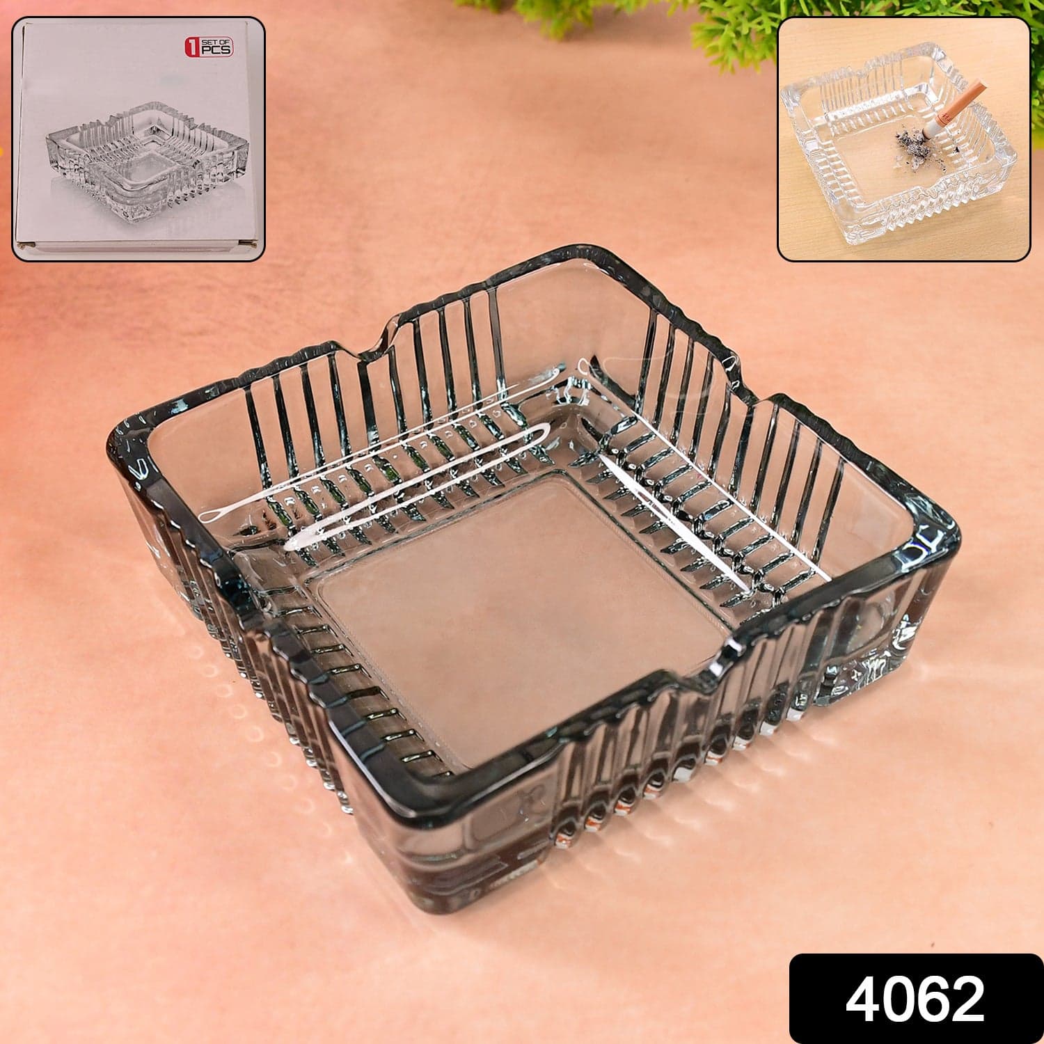 Square Glass Misti Crystal Quality Cigar Cigarette Ashtray Round Tabletop for Home Office Indoor Outdoor Home Decor thumbnail 2