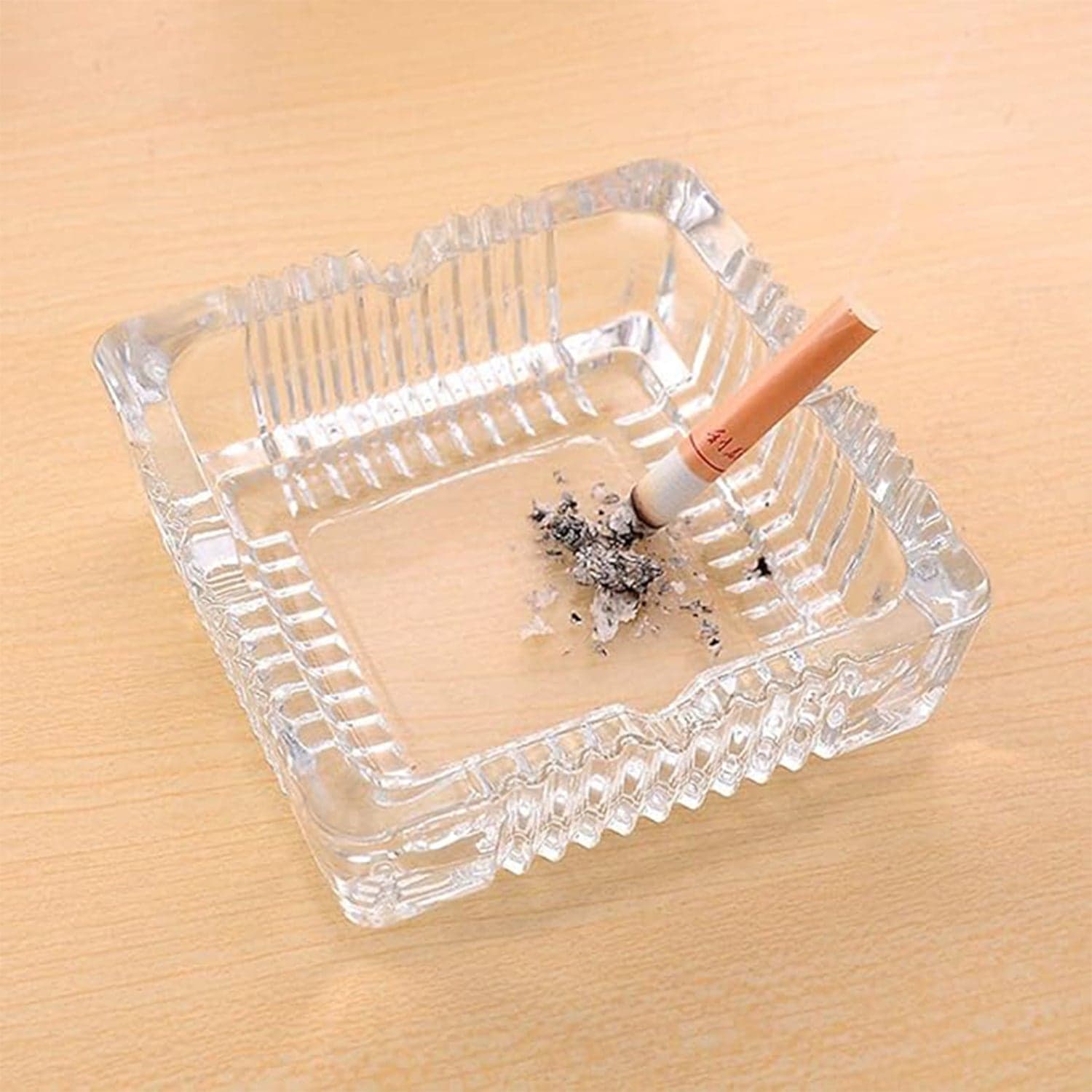 Square Glass Misti Crystal Quality Cigar Cigarette Ashtray Round Tabletop for Home Office Indoor Outdoor Home Decor thumbnail 3
