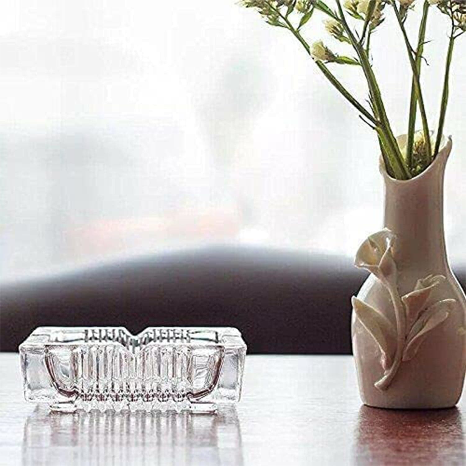 Square Glass Misti Crystal Quality Cigar Cigarette Ashtray Round Tabletop for Home Office Indoor Outdoor Home Decor thumbnail 6