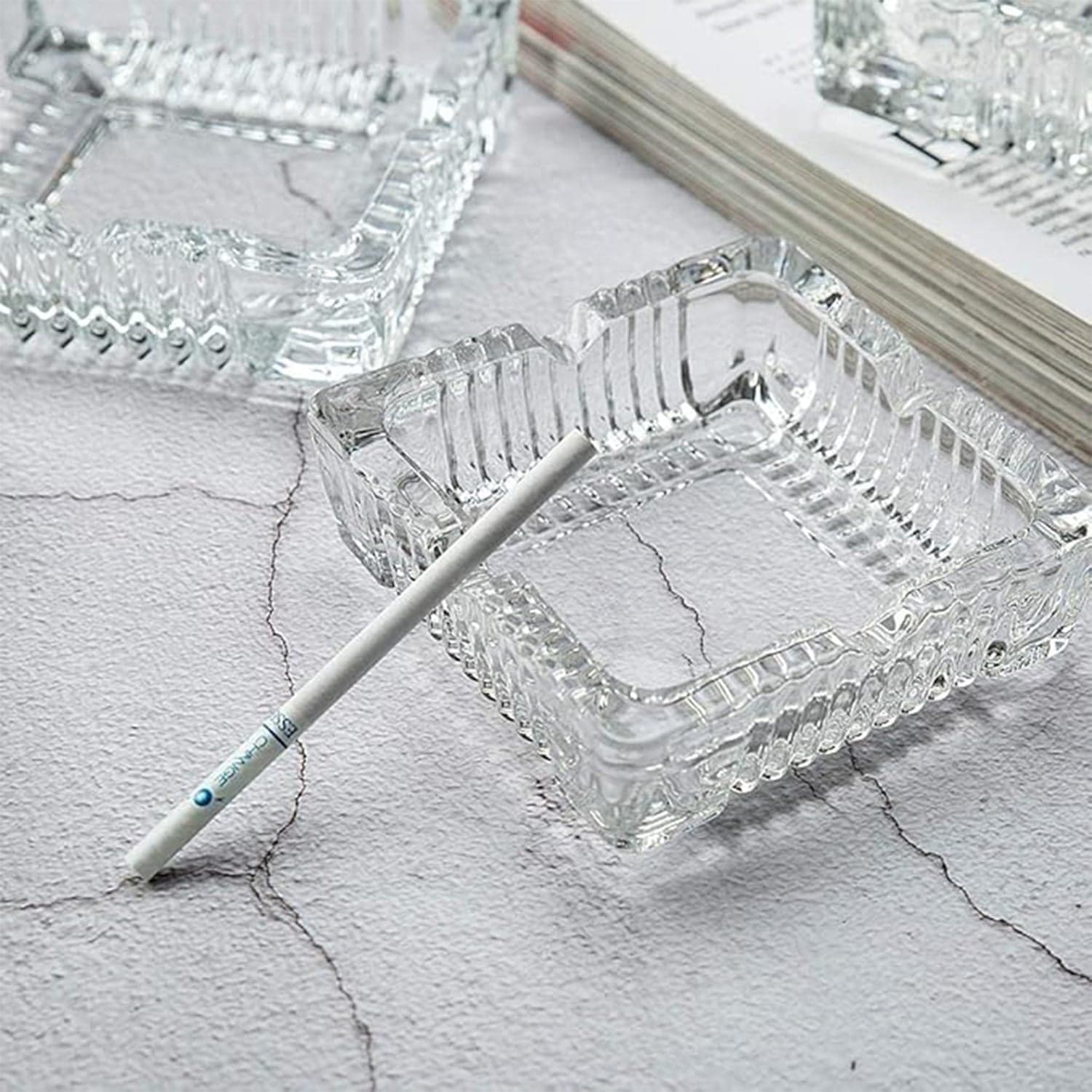 Square Glass Misti Crystal Quality Cigar Cigarette Ashtray Round Tabletop for Home Office Indoor Outdoor Home Decor thumbnail 7