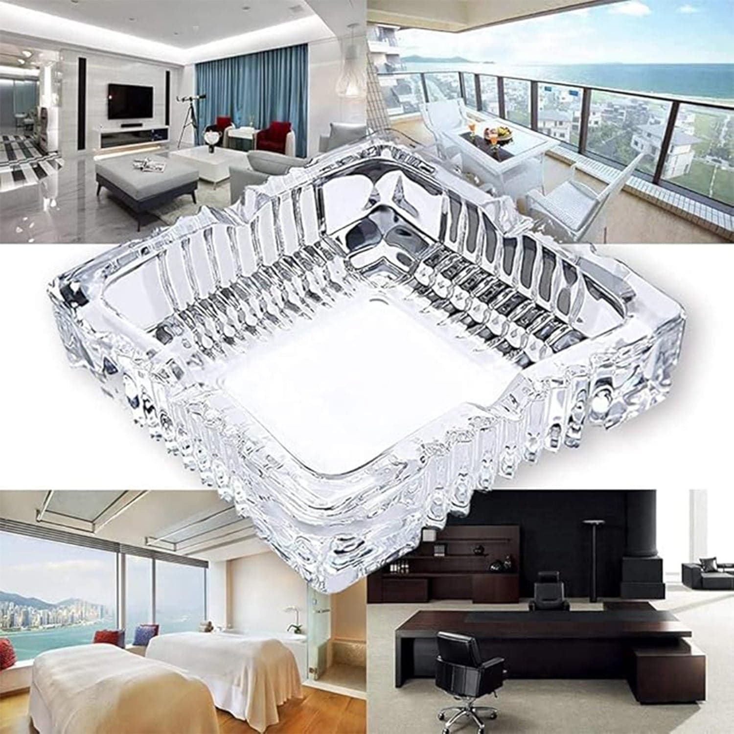 Square Glass Misti Crystal Quality Cigar Cigarette Ashtray Round Tabletop for Home Office Indoor Outdoor Home Decor thumbnail 8