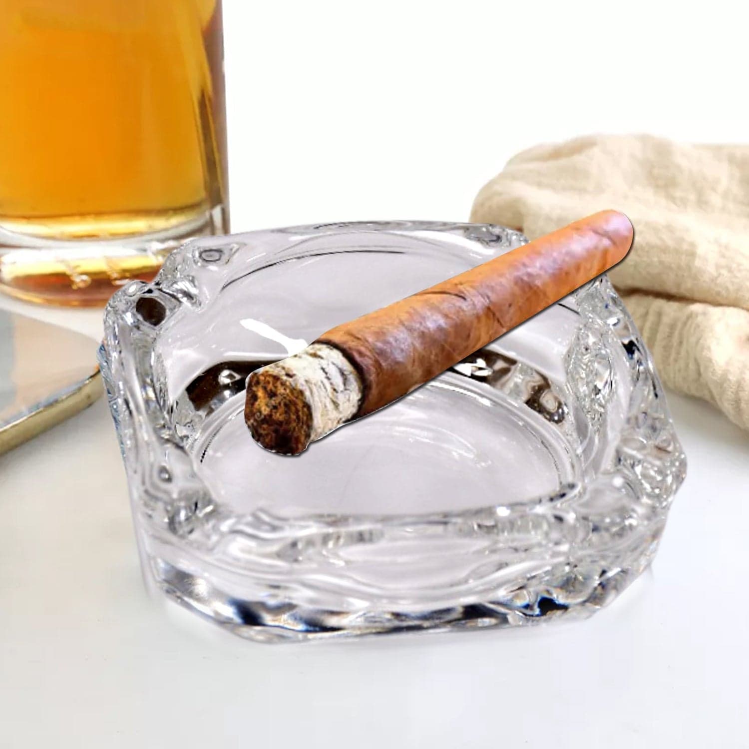 Glass Brunswick Crystal Quality Cigar Cigarette Ashtray Round Tabletop for Home Office Indoor Outdoor Home Decor thumbnail 7