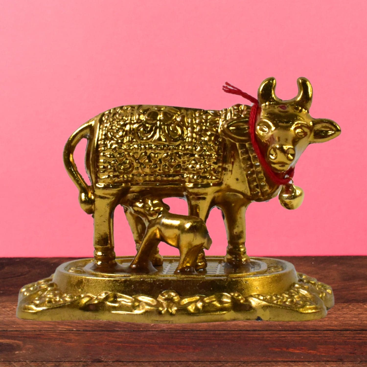 Metal Golden Kamdhenu Cow with Calf (1 Pc) thumbnail 3
