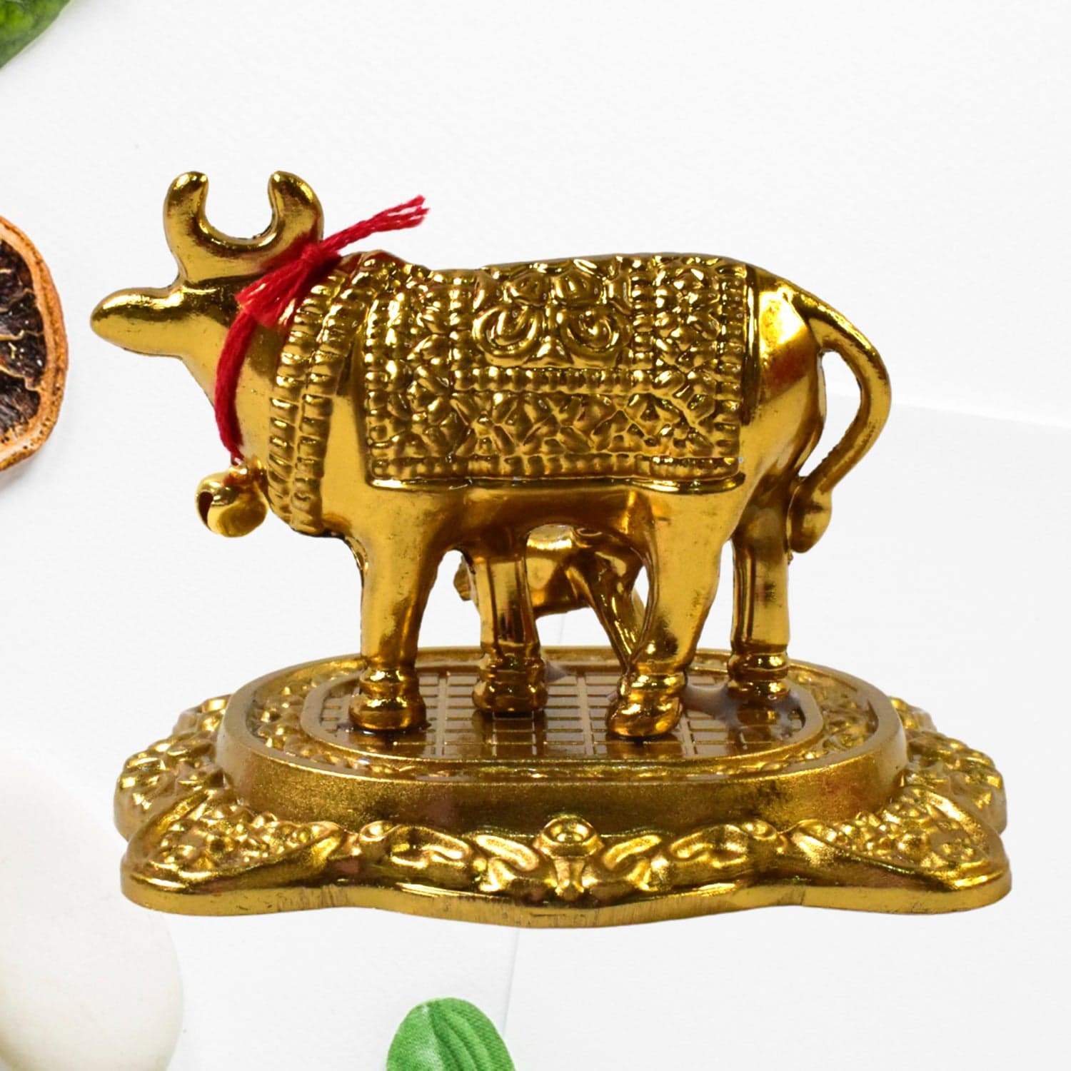 Metal Golden Kamdhenu Cow with Calf (1 Pc) thumbnail 4