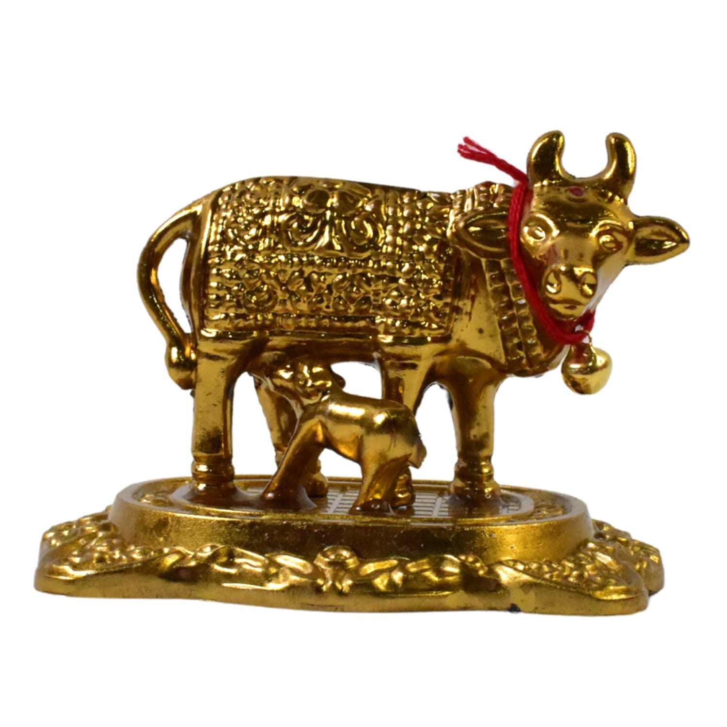 Metal Golden Kamdhenu Cow with Calf (1 Pc) thumbnail 5