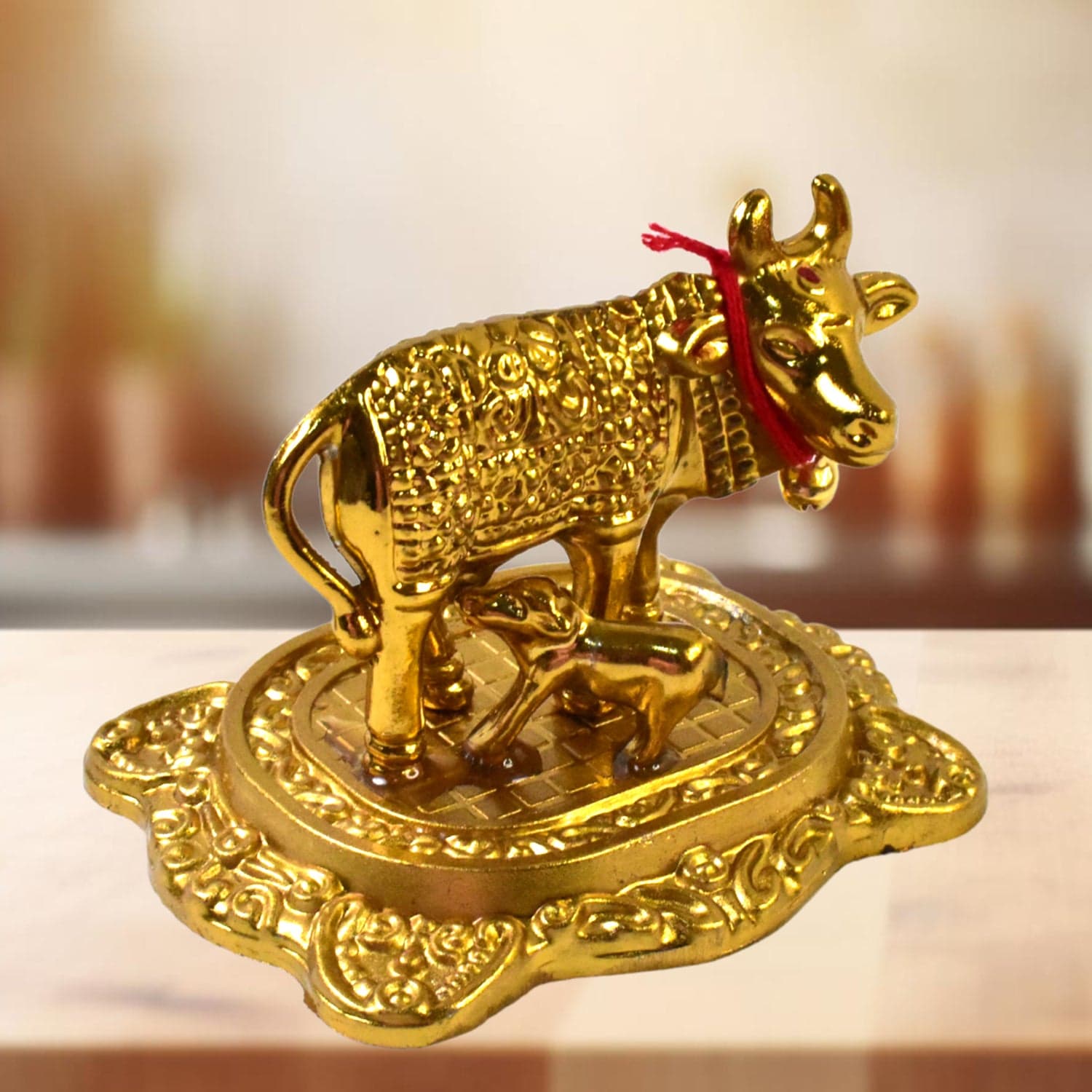 Metal Golden Kamdhenu Cow with Calf (1 Pc) thumbnail 6