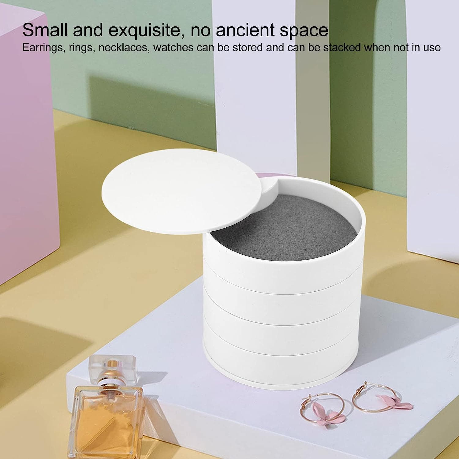 4 Layers Jewellery Box, 360 Degree Rotating Jewelry Box, Jewelry And Earring Organizer Box With Mirror, Accessory Storage Box thumbnail 3