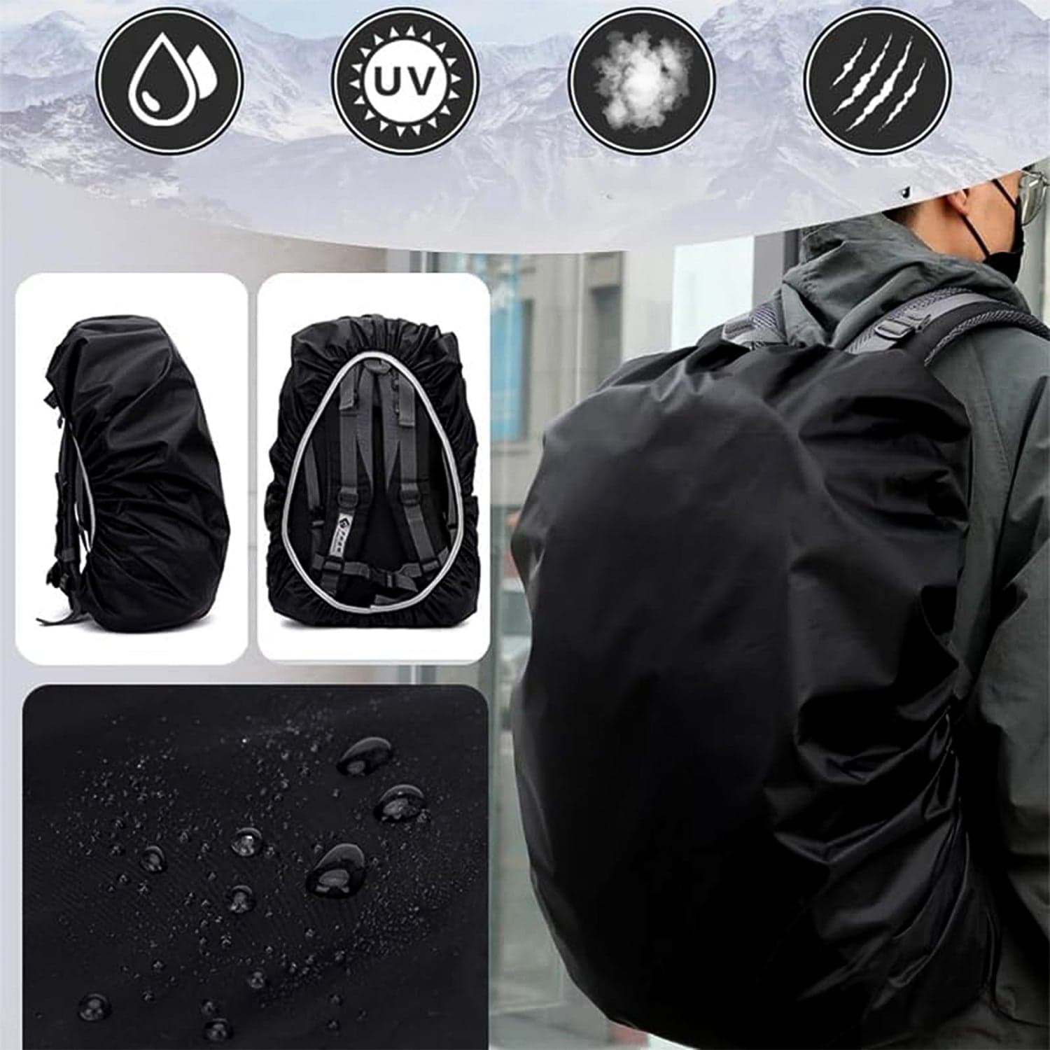 Heavy Waterproof Nylon Rain Cover/Dust Cover - Elastic Adjustable For Laptop Bags And Backpacks thumbnail 4