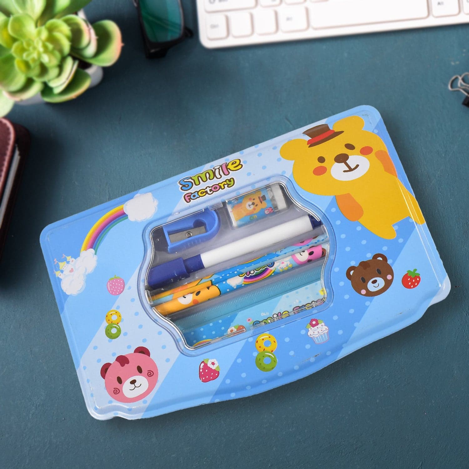 Cartoon Metal Compass Box for Kids with Stationery (6 Pc Set) thumbnail 6
