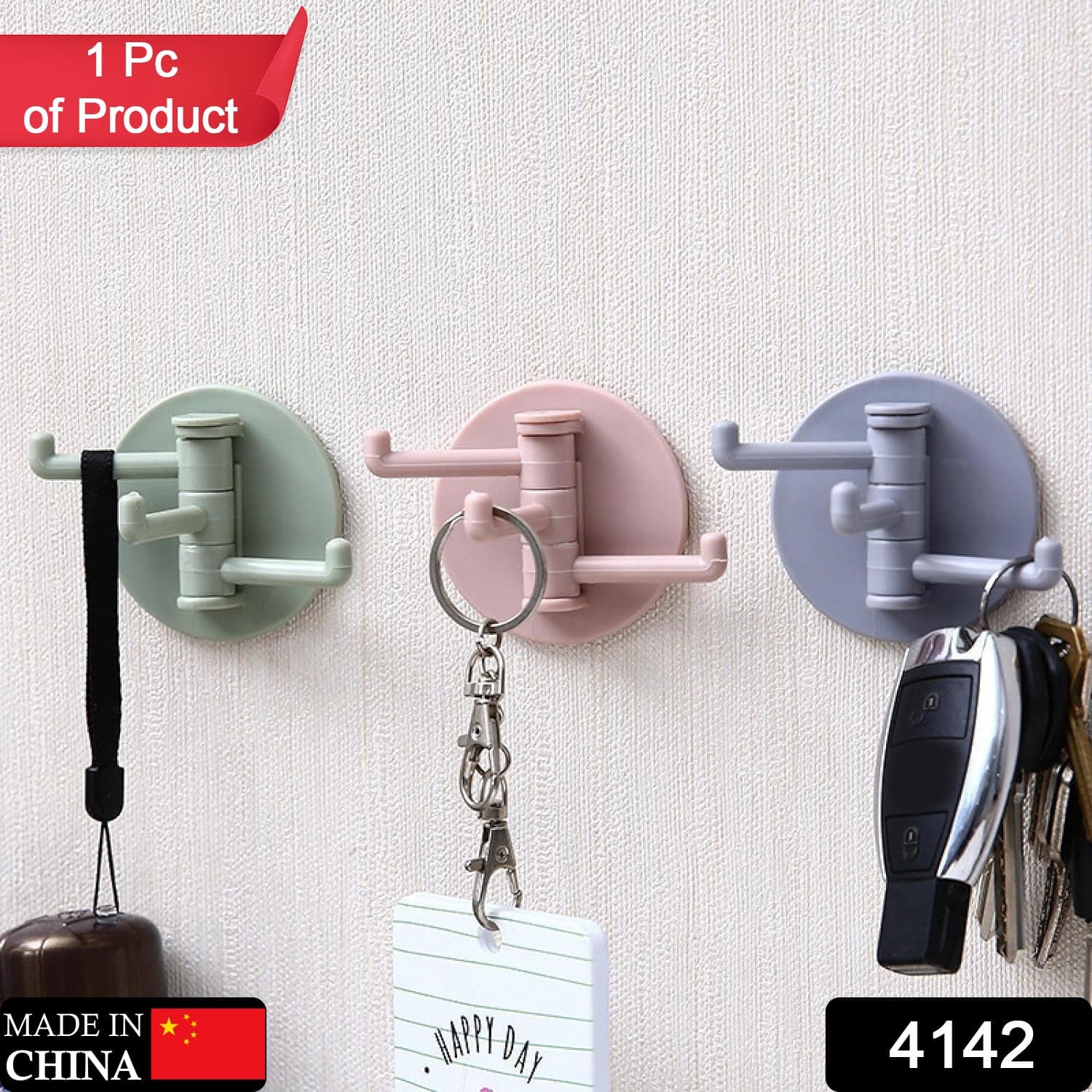 180° Rotating Punch-Free 3-Hook Sticky Hook of 1 Pc thumbnail 2