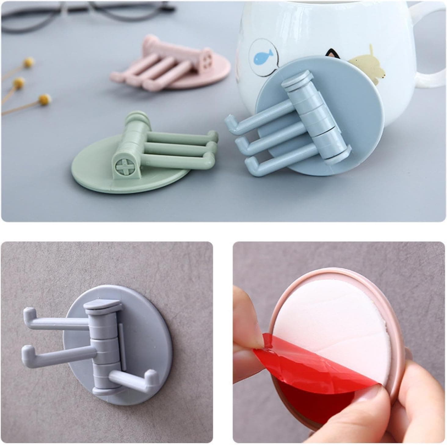 180° Rotating Punch-Free 3-Hook Sticky Hook of 1 Pc thumbnail 5