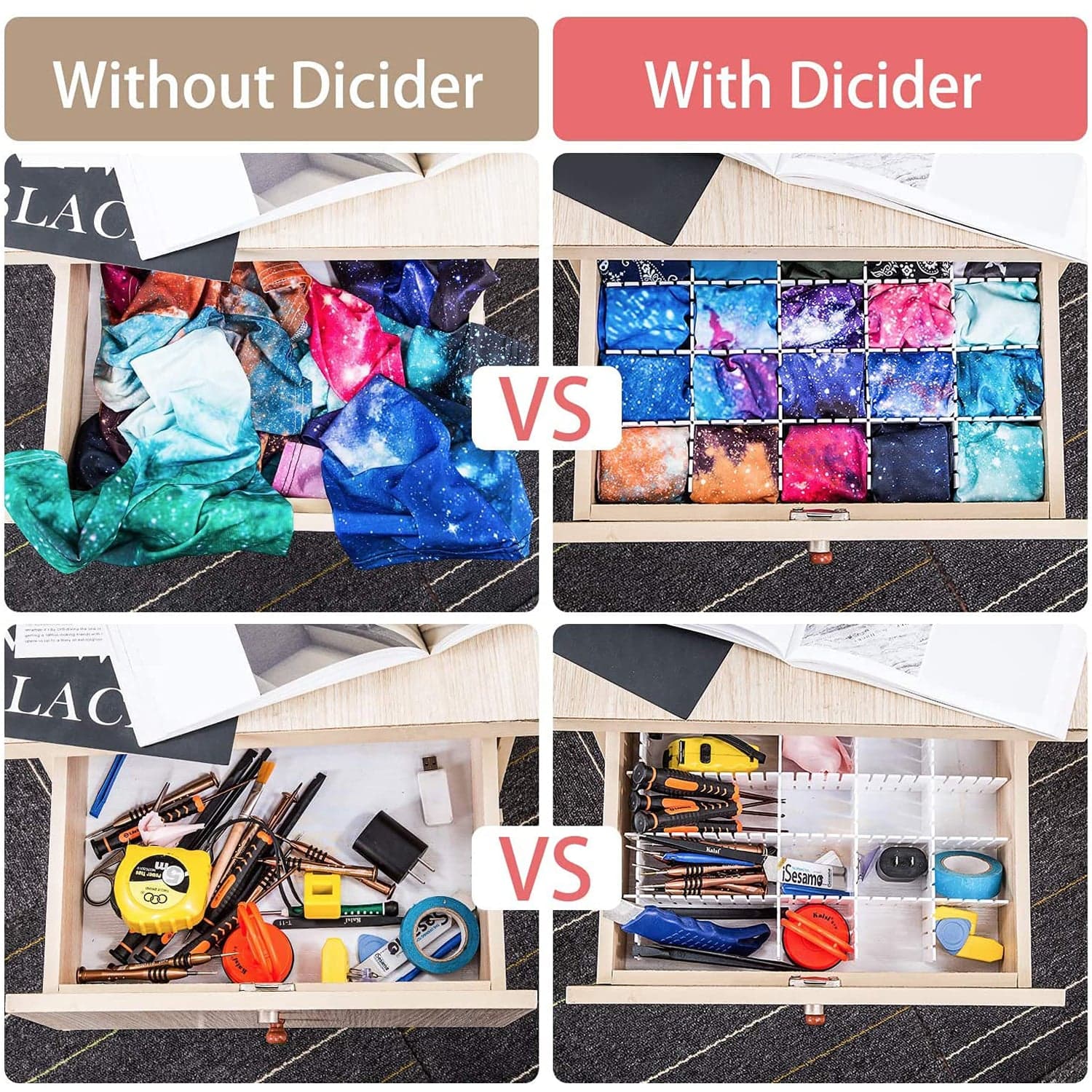 Adjustable Drawer Dividers (4 Pc Set): Organize Cabinets & Closets thumbnail 5