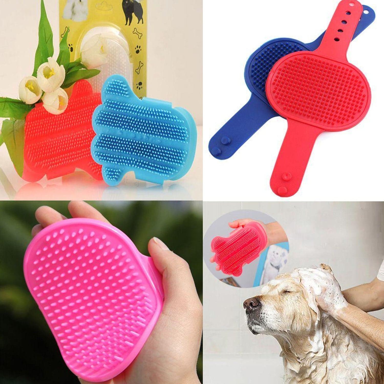 Dog Bath Brush Dog Grooming Brush, Pet Shampoo Bath Brush Soothing Massage Rubber Comb With Adjustable Ring Handle For Long Short Haired Dogs (1 Pc) thumbnail 4