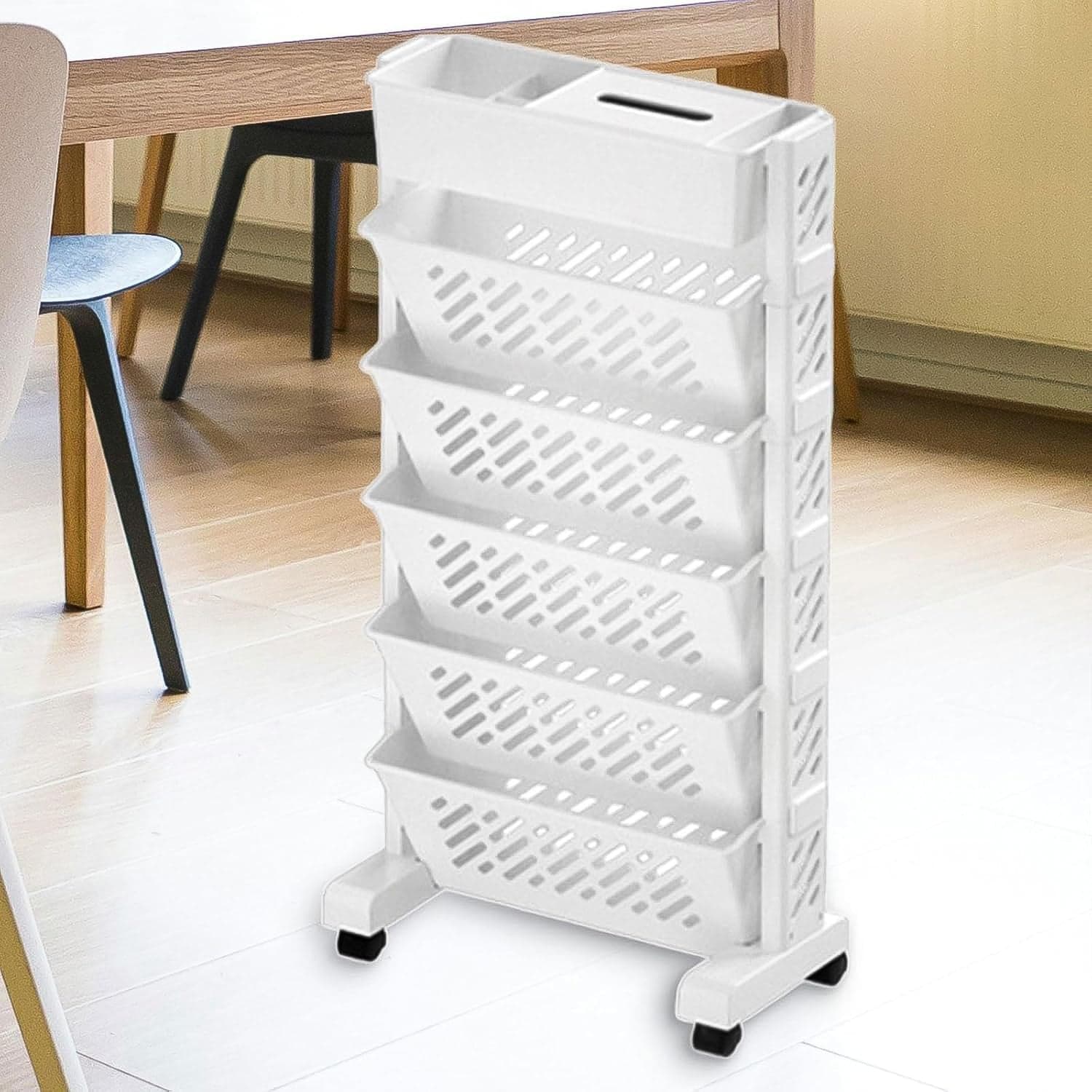 Movable Bookshelf, Large Capacity Rotatable Plastic Rolling Organization Shelf / Rack thumbnail 3