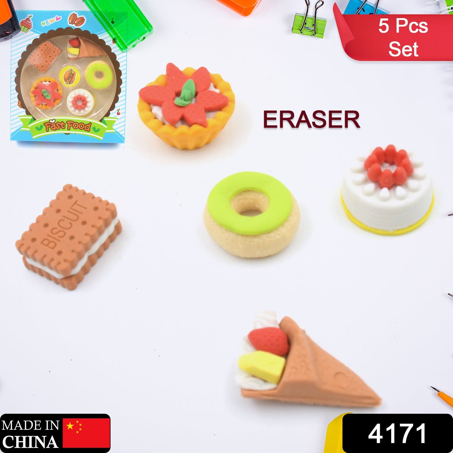 3D Fast Food Erasers Set, Cute Mini Colorful Erasers for Kids Gift & School (5 Pcs) thumbnail 2