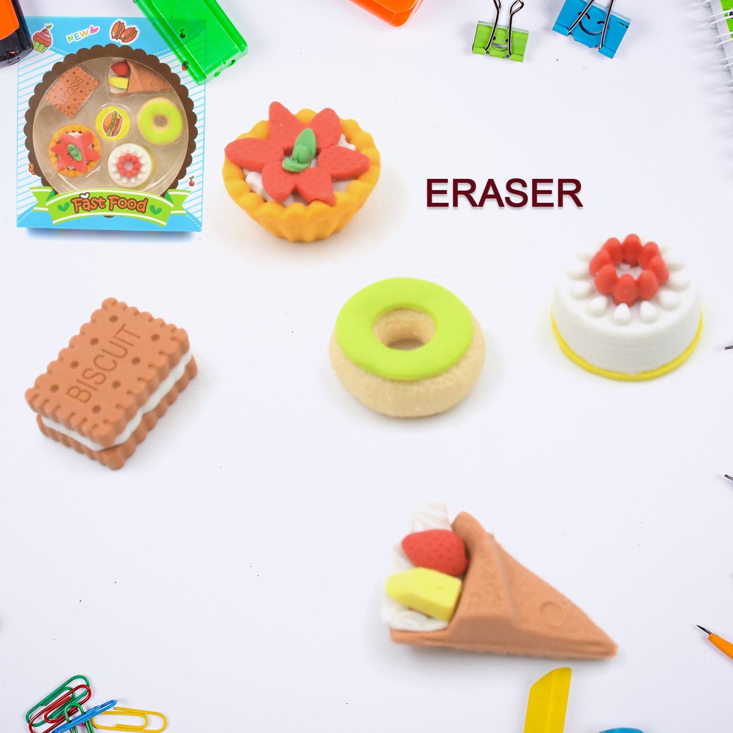 3D Fast Food Erasers Set, Cute Mini Colorful Erasers for Kids Gift & School (5 Pcs) thumbnail 3