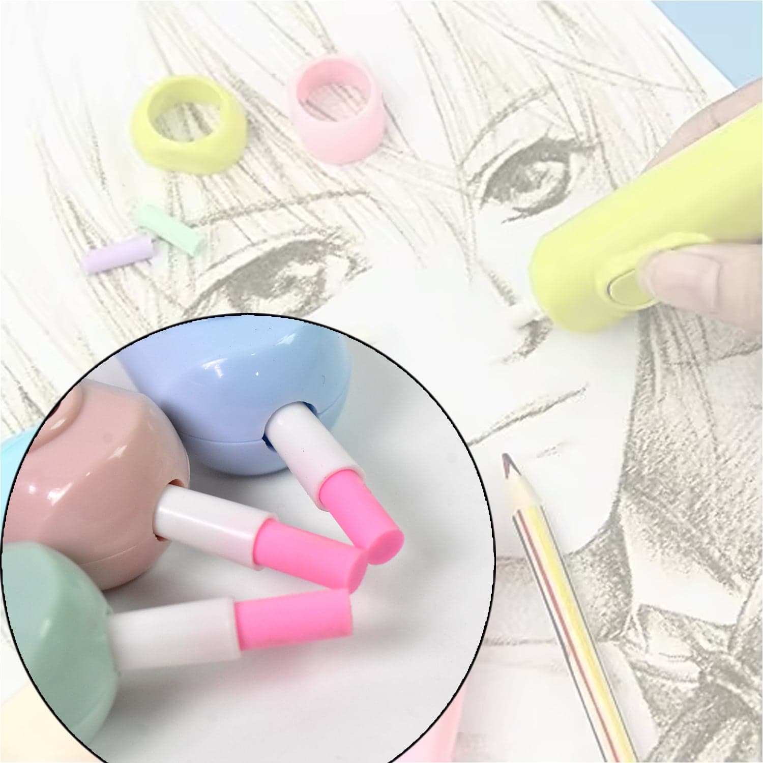 Electric Eraser Kit of Battery Operated with 10 Refills for Drawing & Sketching (Mix Design / Battery Not Included) thumbnail 6