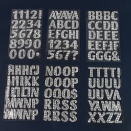 Silver Gem Letter & Numbers Stickers 1 Inch Letters, 130 Count (Pack of 6 Sheets)