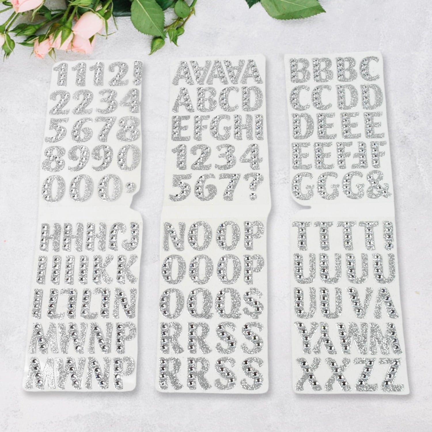 Silver Gem Letter & Numbers Stickers 1 Inch Letters, 130 Count (Pack of 6 Sheets) thumbnail 3