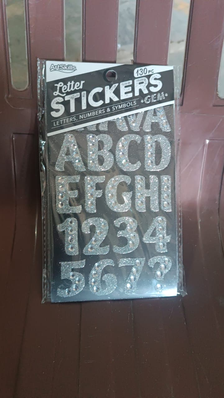 Silver Gem Letter & Numbers Stickers 1 Inch Letters, 130 Count (Pack of 6 Sheets) thumbnail 7