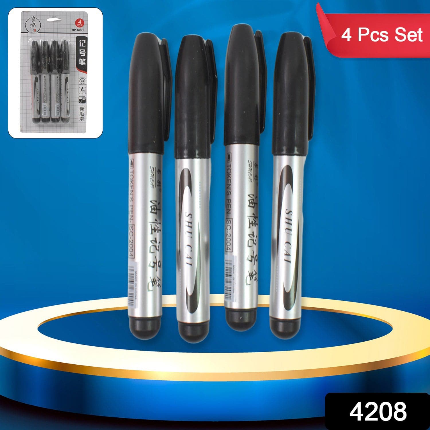 Black Marker used in all kinds of school, college (4 Pcs Set) thumbnail 2