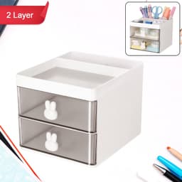 2 Layer 5 Compartment Desk Organizer with Transparent Drawer (1 Pc / 15—13—11 Cm)