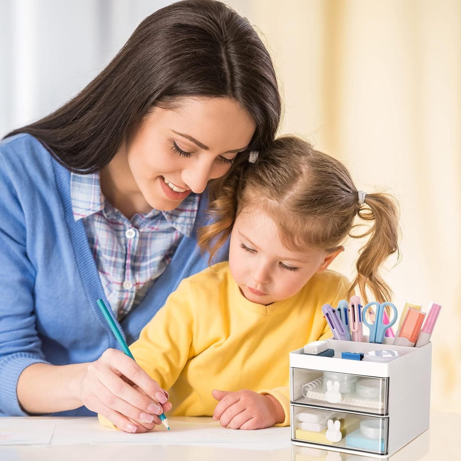 2 Layer 5 Compartment Desk Organizer with Transparent Drawer (1 Pc / 15—13—11 Cm) thumbnail 10