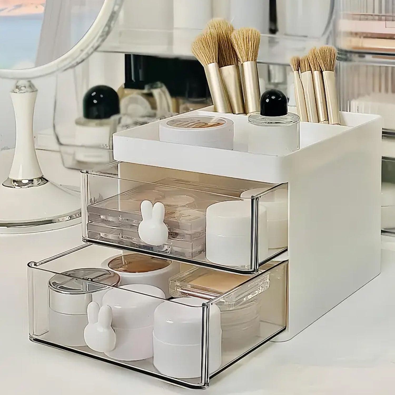 2 Layer 5 Compartment Desk Organizer with Transparent Drawer (1 Pc / 15—13—11 Cm) thumbnail 4