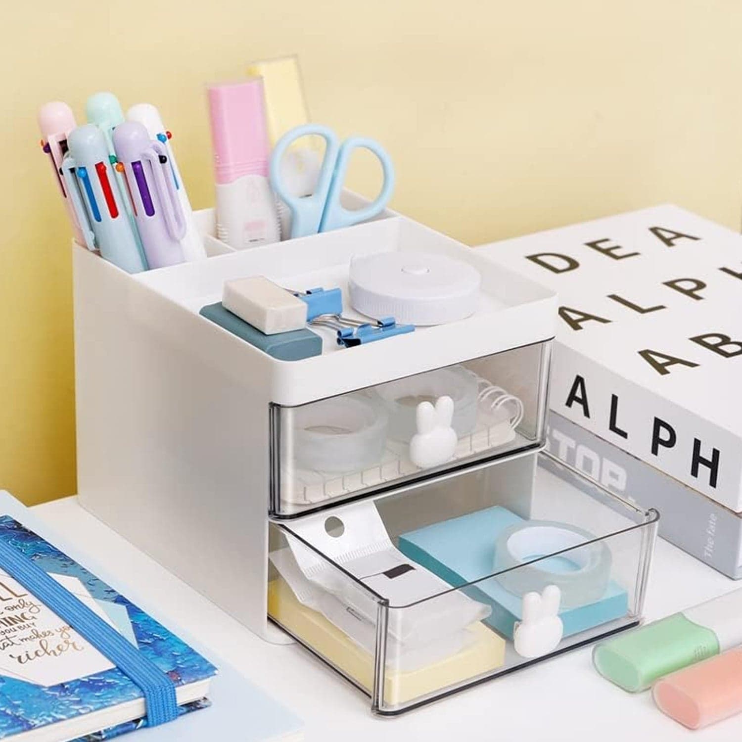 2 Layer 5 Compartment Desk Organizer with Transparent Drawer (1 Pc / 15—13—11 Cm) thumbnail 8