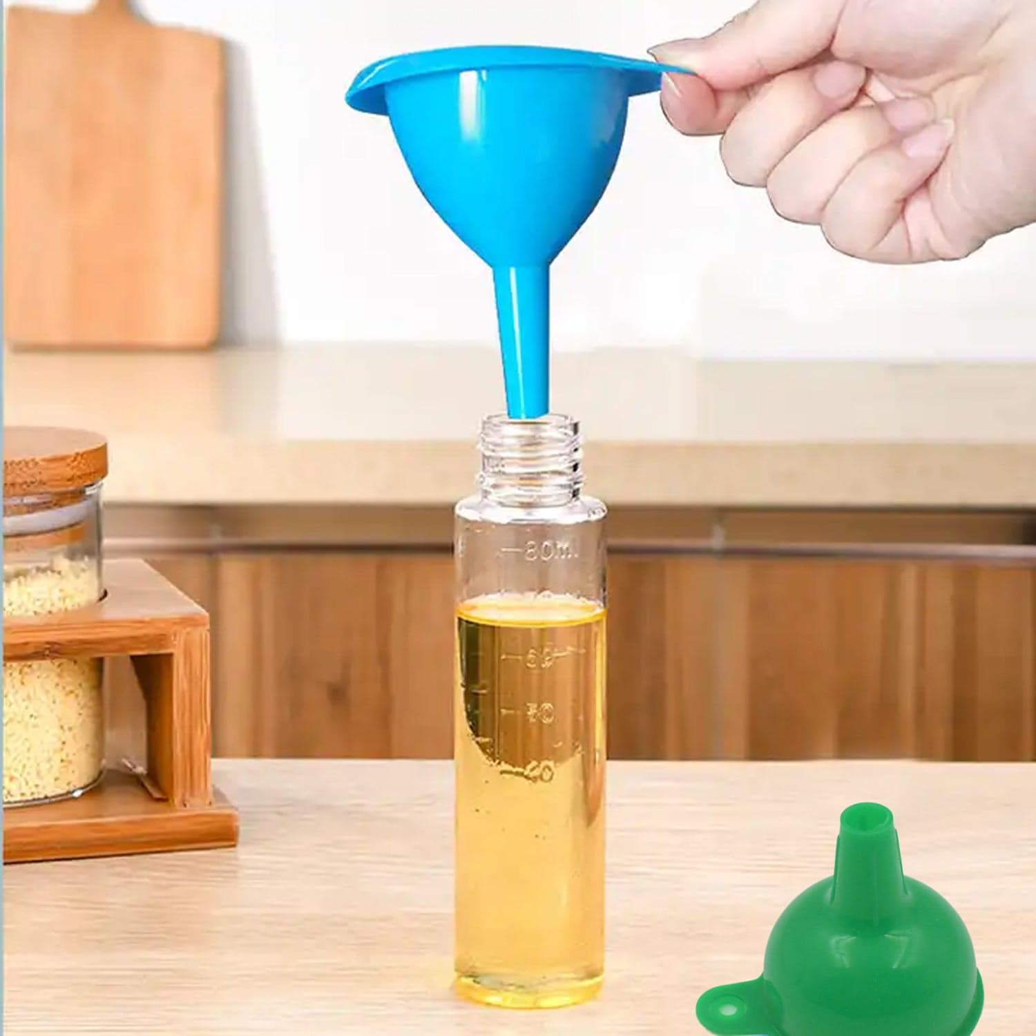 Silicone Funnel For Pouring Oil, Sauce, Water, Juice And Small Food-Grains (1 Pc Green) thumbnail 1