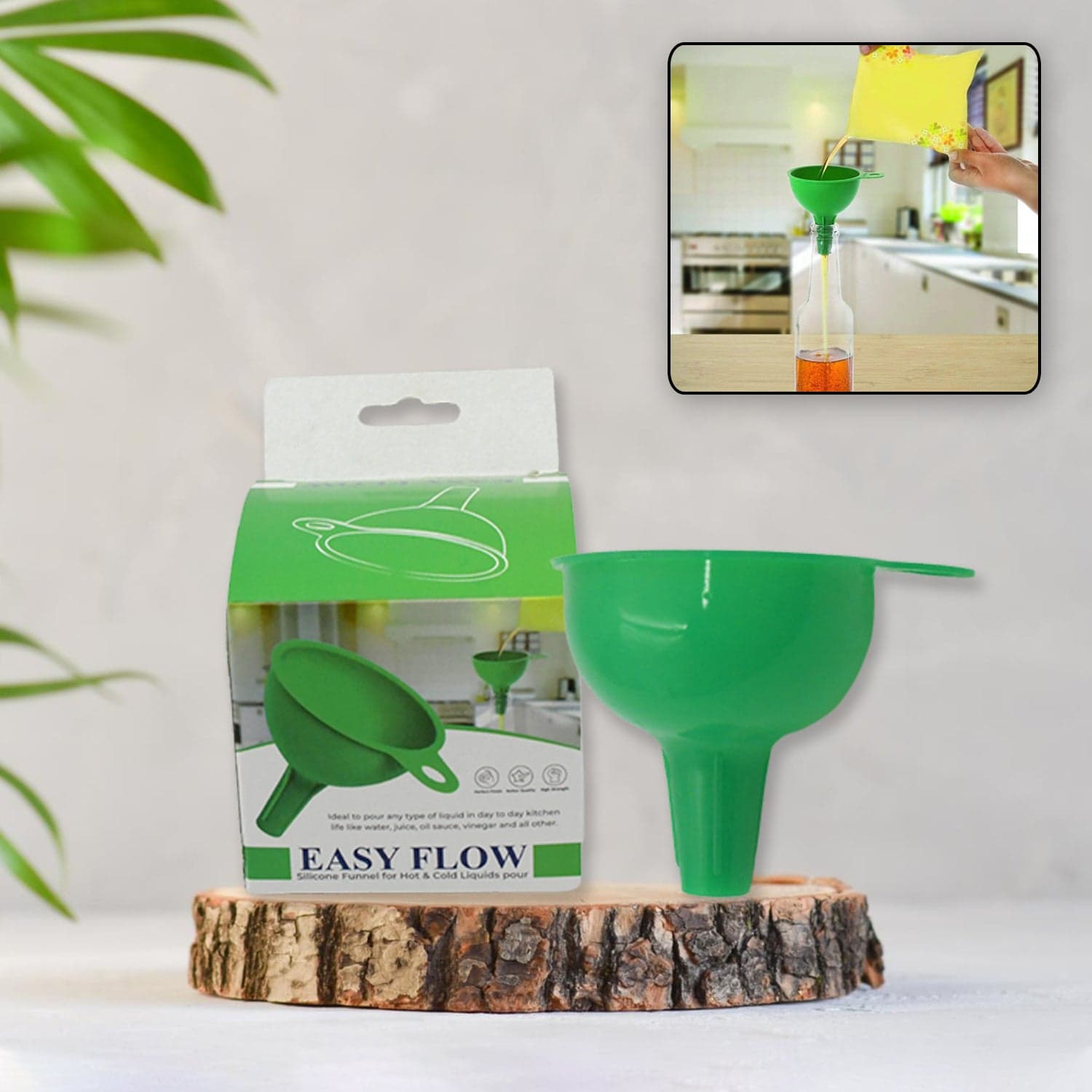 Silicone Funnel For Pouring Oil, Sauce, Water, Juice And Small Food-Grains (1 Pc Green) thumbnail 2