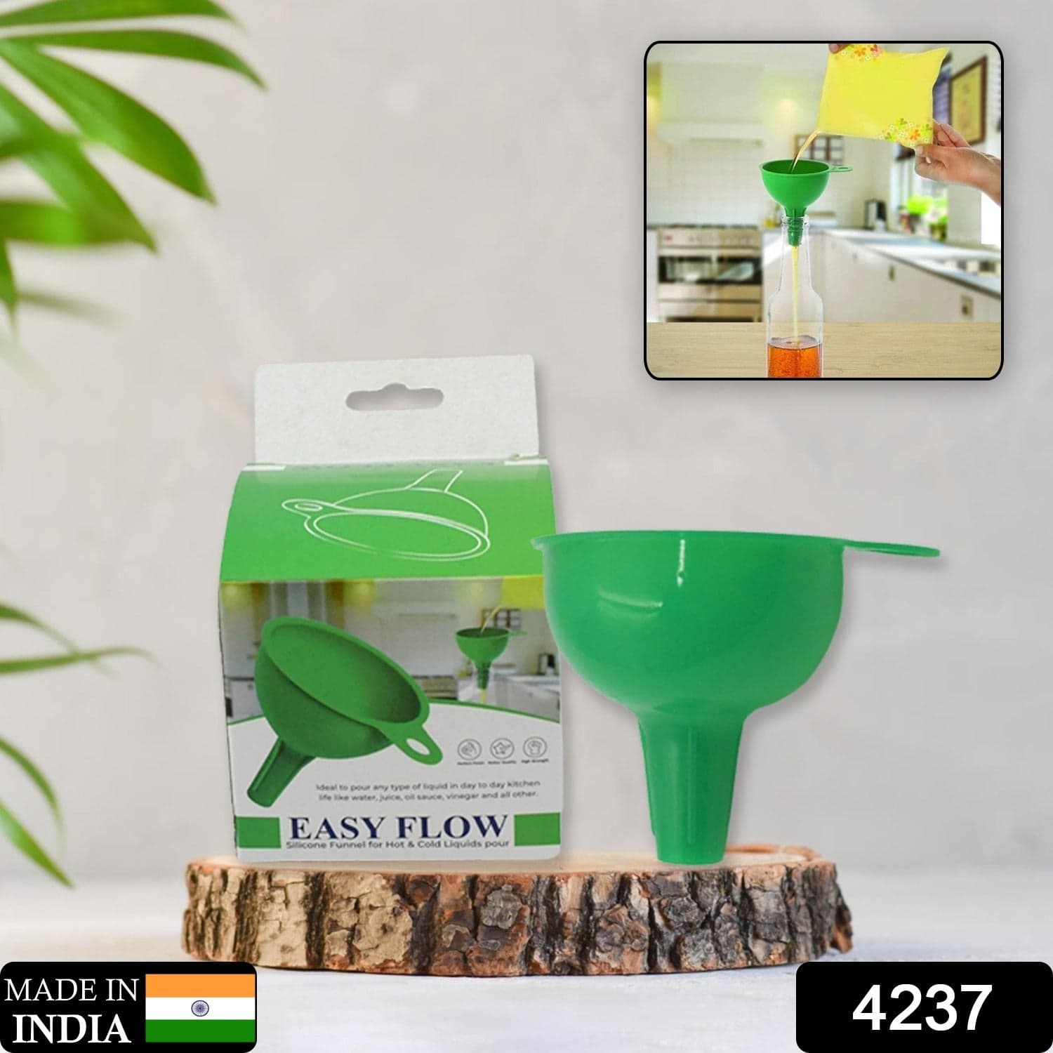 Silicone Funnel For Pouring Oil, Sauce, Water, Juice And Small Food-Grains (1 Pc Green) thumbnail 3