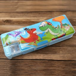 Plastic Multipurpose Compass Box Of Double Deck Pencil Case With 2 Compartments & Cartoon Organizer (1 Pc